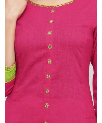 Women's Cotton Slub Embroidered Anarkali kurta Pink $14.40 Tops