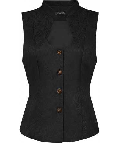 Vintage Suit Waistcoat for Women's Gothic Blazer Sleeveless Steampunk Jacquard Dressy Vest Black $14.23 Vests