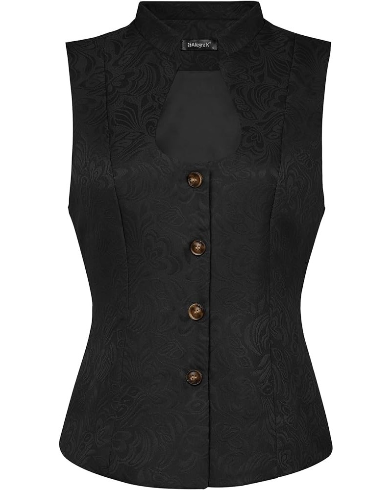 Vintage Suit Waistcoat for Women's Gothic Blazer Sleeveless Steampunk Jacquard Dressy Vest Black $14.23 Vests