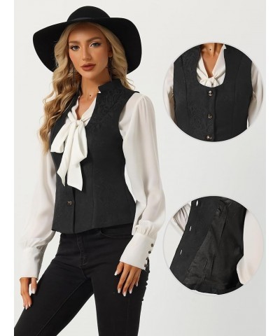 Vintage Suit Waistcoat for Women's Gothic Blazer Sleeveless Steampunk Jacquard Dressy Vest Black $14.23 Vests