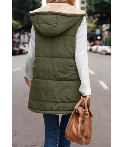 Long Puffer Vest for Women Sleeveless Reversible Fleece Sherpa Jacket Thicked Warm Down Vest Hooded Winter Coat Army Green $1...