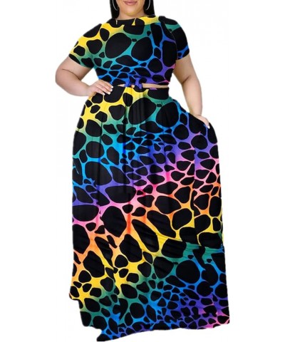 Sexy Skirt Sets Women 2 Piece Outfits Plus Size Summer Short Sleeve Tie Up Top and Maxi Skirt Set Party Dress Leopard S3276 $...