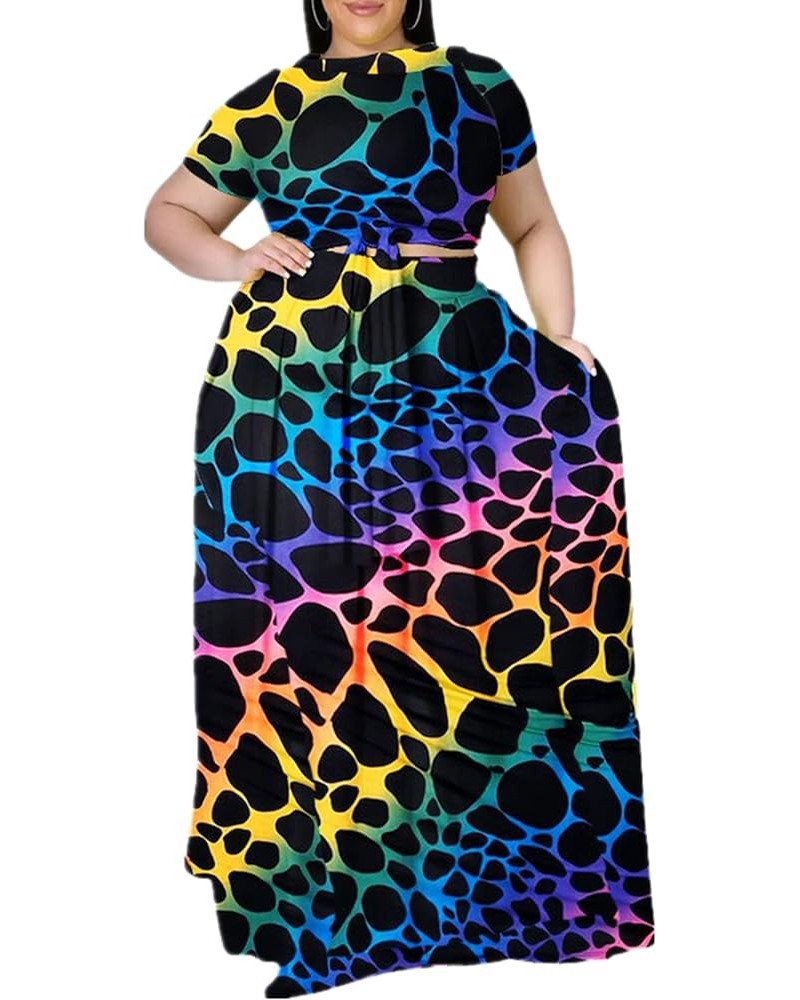 Sexy Skirt Sets Women 2 Piece Outfits Plus Size Summer Short Sleeve Tie Up Top and Maxi Skirt Set Party Dress Leopard S3276 $...