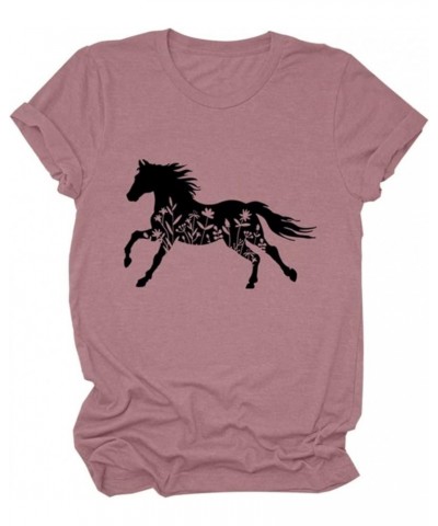 T-Shirts for Women, Floral Horse Graphic Print Crewneck Tee Tops Casual Loose Tops Farm Lover Gift Shirts Rose $11.95 T-Shirts