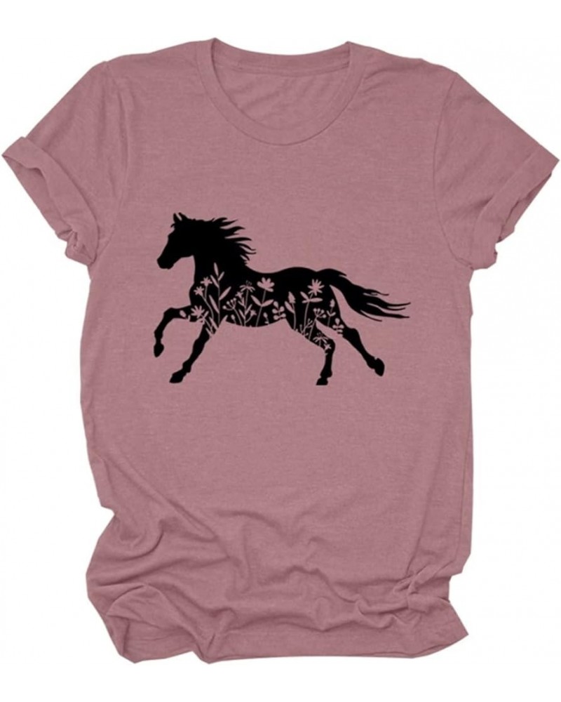 T-Shirts for Women, Floral Horse Graphic Print Crewneck Tee Tops Casual Loose Tops Farm Lover Gift Shirts Rose $11.95 T-Shirts