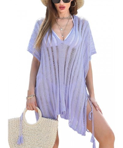 Swimsuit Coverup For Women Crochet Bathing suit Cover Up Summer Beach Sexy V neck Dress Purple $11.00 Swimsuits