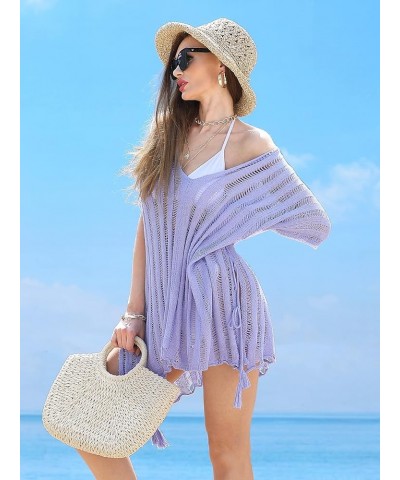 Swimsuit Coverup For Women Crochet Bathing suit Cover Up Summer Beach Sexy V neck Dress Purple $11.00 Swimsuits