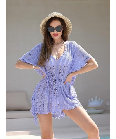 Swimsuit Coverup For Women Crochet Bathing suit Cover Up Summer Beach Sexy V neck Dress Purple $11.00 Swimsuits