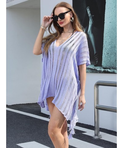 Swimsuit Coverup For Women Crochet Bathing suit Cover Up Summer Beach Sexy V neck Dress Purple $11.00 Swimsuits