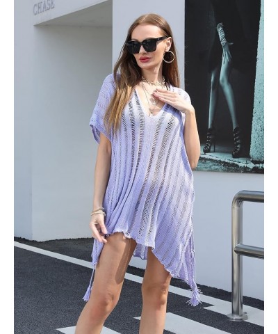 Swimsuit Coverup For Women Crochet Bathing suit Cover Up Summer Beach Sexy V neck Dress Purple $11.00 Swimsuits