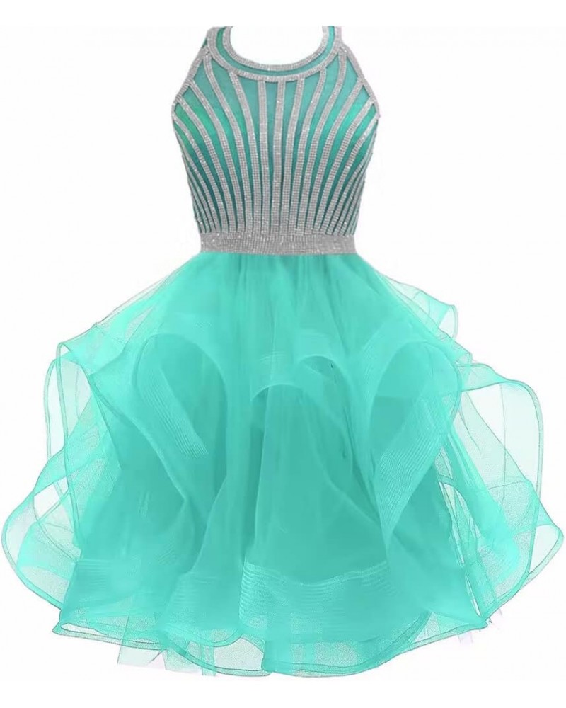 Women's Halter Cocktail Party Dress Tulle Prom Dresses Short Teens Homecoming Dresses Beaded Prom Gown Mint Green $38.22 Dresses