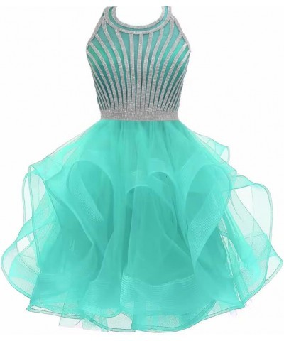 Women's Halter Cocktail Party Dress Tulle Prom Dresses Short Teens Homecoming Dresses Beaded Prom Gown Mint Green $38.22 Dresses