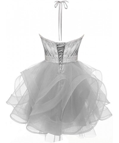 Women's Halter Cocktail Party Dress Tulle Prom Dresses Short Teens Homecoming Dresses Beaded Prom Gown Mint Green $38.22 Dresses