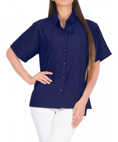 Women's Blouses Button Down Short-Sleeve Tops Bohemian Vacation Beach Hawaiian Shirt Relaxed Fit Shirts for Women Solid, Navy...