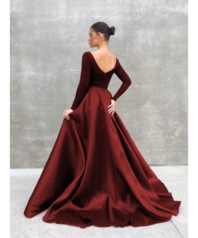 Long Sleeve Velvet Prom Dresses V Neck A-Line Formal Gowns Satin Evening Dress with Pockets Green $37.40 Dresses