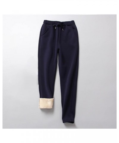 Fleece Lined Pants Women Solid Winter Joggers Fashion Warm Thermal Sweatpants Hiking Running Trousers with Pockets A1-navy $1...