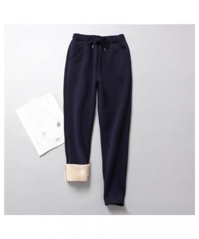 Fleece Lined Pants Women Solid Winter Joggers Fashion Warm Thermal Sweatpants Hiking Running Trousers with Pockets A1-navy $1...