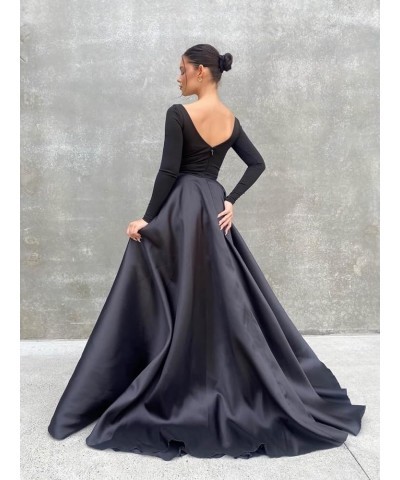 Long Sleeve Velvet Prom Dresses V Neck A-Line Formal Gowns Satin Evening Dress with Pockets Green $37.40 Dresses