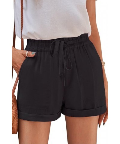 Womens Lightweight Shorts Casual Baggy Trendy Short Pants Elastic Waist Drawstring Comfy Shorts B01-213-black $10.75 Activewear