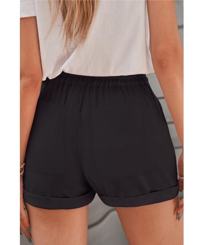 Womens Lightweight Shorts Casual Baggy Trendy Short Pants Elastic Waist Drawstring Comfy Shorts B01-213-black $10.75 Activewear