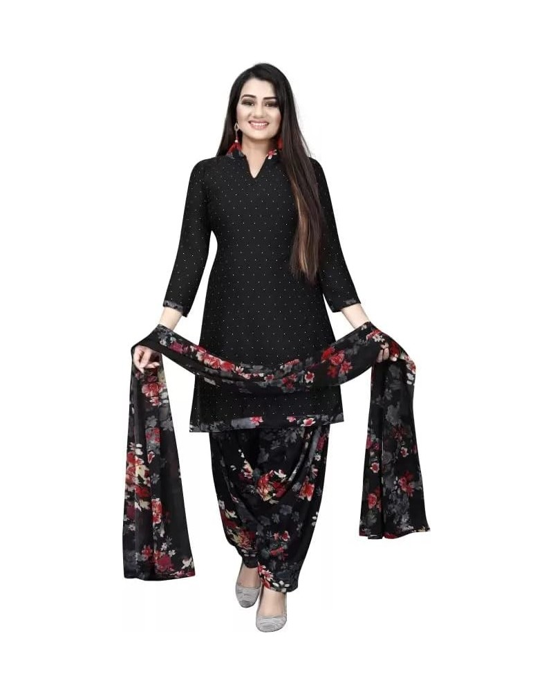 Readymade Blk Punjabi Salwar Suit of Printed Crepe Fabric with Chiffon Dupatta for Women Black -14 $22.20 Suits