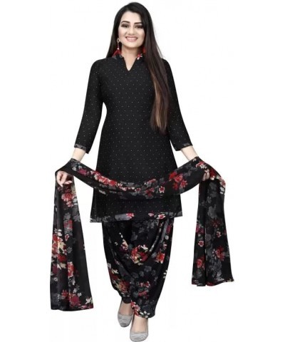 Readymade Blk Punjabi Salwar Suit of Printed Crepe Fabric with Chiffon Dupatta for Women Black -14 $22.20 Suits