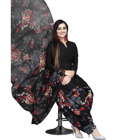 Readymade Blk Punjabi Salwar Suit of Printed Crepe Fabric with Chiffon Dupatta for Women Black -14 $22.20 Suits