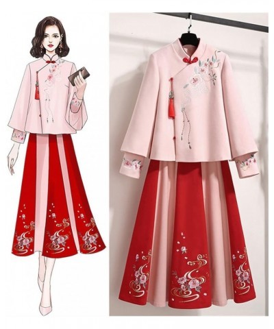 Chinese Style Embroidered Thin Blouse, Women's Coat, Woolen Cloth,Hanfu Skirt (Color : Auburn, Size : XL 60kg-70kg) M 40kg-50...