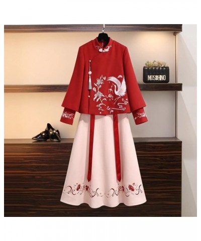 Chinese Style Embroidered Thin Blouse, Women's Coat, Woolen Cloth,Hanfu Skirt (Color : Auburn, Size : XL 60kg-70kg) M 40kg-50...