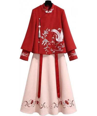 Chinese Style Embroidered Thin Blouse, Women's Coat, Woolen Cloth,Hanfu Skirt (Color : Auburn, Size : XL 60kg-70kg) M 40kg-50...