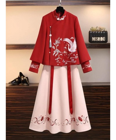 Chinese Style Embroidered Thin Blouse, Women's Coat, Woolen Cloth,Hanfu Skirt (Color : Auburn, Size : XL 60kg-70kg) M 40kg-50...