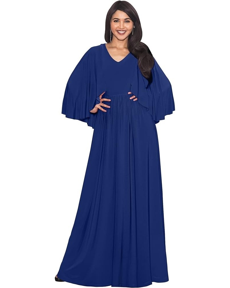 Womens V-Neck Elegant Batwing Cape Sleeves Cocktail Maxi Dress Gown Cobalt / Royal Blue $24.18 Dresses