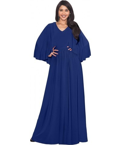 Womens V-Neck Elegant Batwing Cape Sleeves Cocktail Maxi Dress Gown Cobalt / Royal Blue $24.18 Dresses