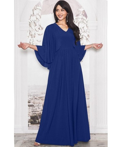 Womens V-Neck Elegant Batwing Cape Sleeves Cocktail Maxi Dress Gown Cobalt / Royal Blue $24.18 Dresses