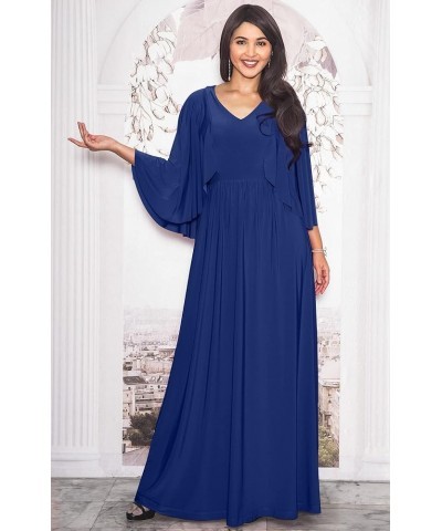 Womens V-Neck Elegant Batwing Cape Sleeves Cocktail Maxi Dress Gown Cobalt / Royal Blue $24.18 Dresses