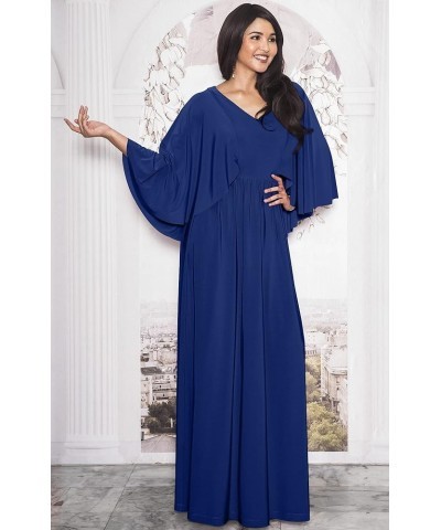 Womens V-Neck Elegant Batwing Cape Sleeves Cocktail Maxi Dress Gown Cobalt / Royal Blue $24.18 Dresses