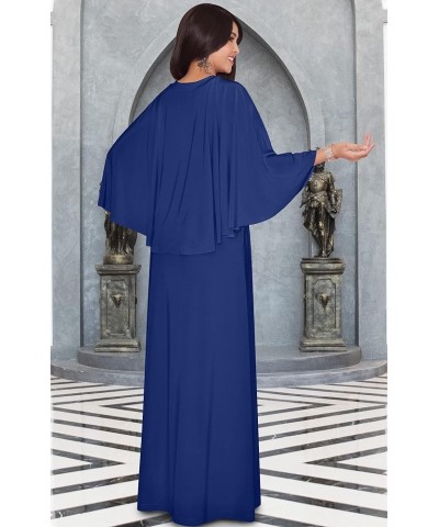 Womens V-Neck Elegant Batwing Cape Sleeves Cocktail Maxi Dress Gown Cobalt / Royal Blue $24.18 Dresses