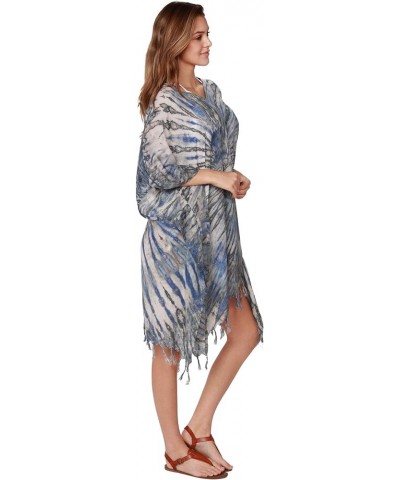 Tie Dye Beachwear Bathing Suit Cover Ups Fringe Bottom Women Poncho Swimwear Sleeve Coverups Blue Grey $14.70 Swimsuits