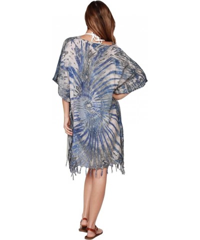 Tie Dye Beachwear Bathing Suit Cover Ups Fringe Bottom Women Poncho Swimwear Sleeve Coverups Blue Grey $14.70 Swimsuits