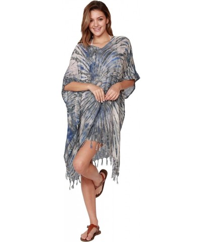 Tie Dye Beachwear Bathing Suit Cover Ups Fringe Bottom Women Poncho Swimwear Sleeve Coverups Blue Grey $14.70 Swimsuits