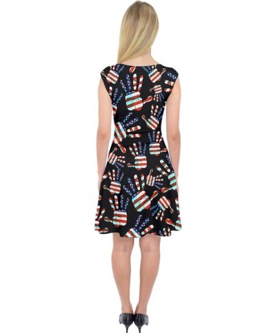 Womens Vintage Patriotic USA Flag I Love America Designs & Halloween Prints Capsleeve Midi Dress Black Hands $7.94 Dresses