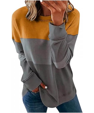 Long Sleeve Shirts for Women Round Neck Color Block Sweatshirts Relaxed Fit Casual Trendy Pullover Winter Blouses 7 Yellow $9...