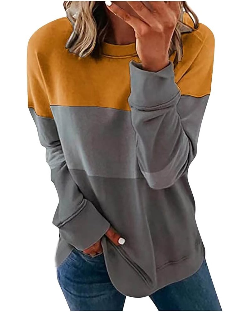 Long Sleeve Shirts for Women Round Neck Color Block Sweatshirts Relaxed Fit Casual Trendy Pullover Winter Blouses 7 Yellow $9...