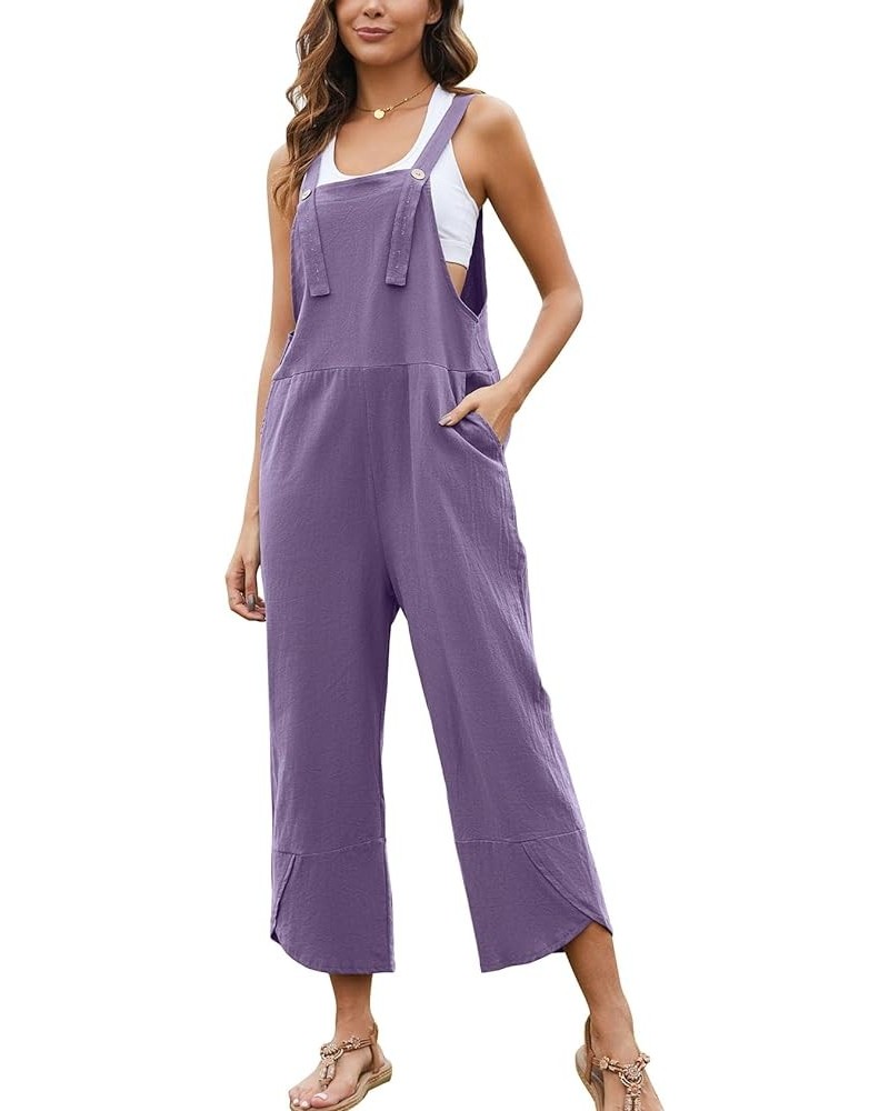 Women's Casual Cotton Wide Leg Overalls Baggy Rompers Jumpsuit with Pockets Purple $10.99 Overalls