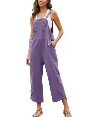 Women's Casual Cotton Wide Leg Overalls Baggy Rompers Jumpsuit with Pockets Purple $10.99 Overalls