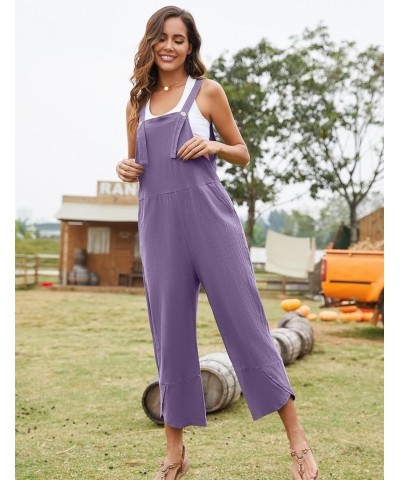 Women's Casual Cotton Wide Leg Overalls Baggy Rompers Jumpsuit with Pockets Purple $10.99 Overalls