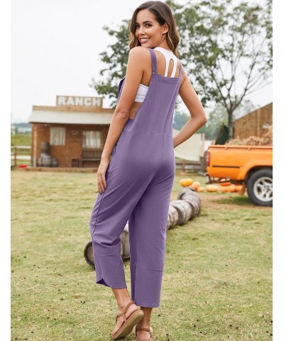 Women's Casual Cotton Wide Leg Overalls Baggy Rompers Jumpsuit with Pockets Purple $10.99 Overalls