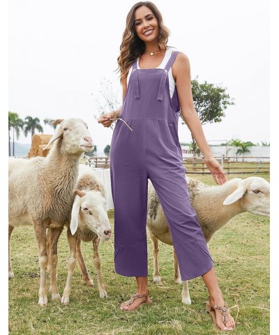 Women's Casual Cotton Wide Leg Overalls Baggy Rompers Jumpsuit with Pockets Purple $10.99 Overalls