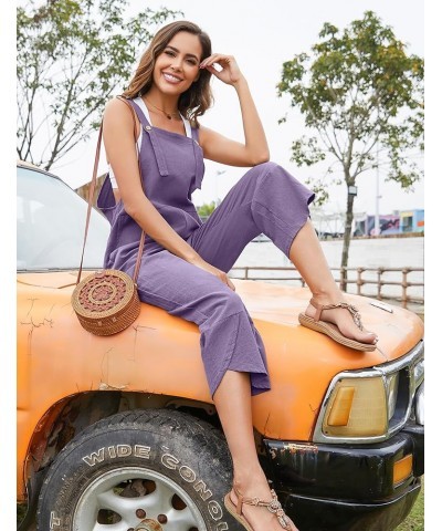 Women's Casual Cotton Wide Leg Overalls Baggy Rompers Jumpsuit with Pockets Purple $10.99 Overalls