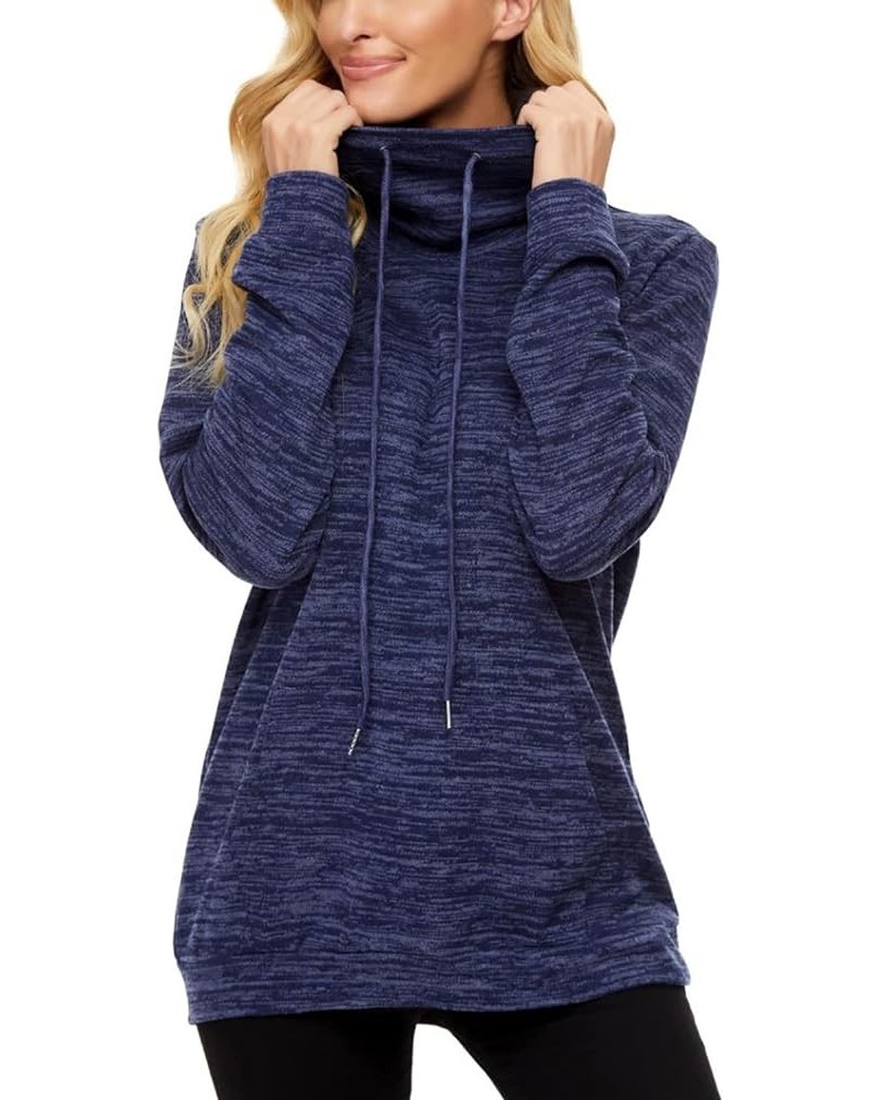 Women's Long Sleeve Casual Lightweight Sweatshirts Tunic Shirt Cowl Neck Jumper Top With Drawstring Dark Blue $16.80 Hoodies ...